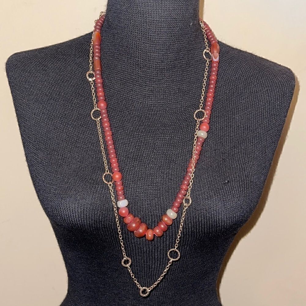 Lucky Brand layered necklace carnelian like beads